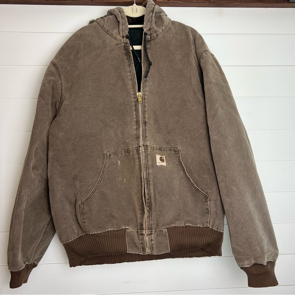 Vintage Carhartt Jacket Mens 2XL-Tall Brown Hooded‎ Active Duck Canvas J130
